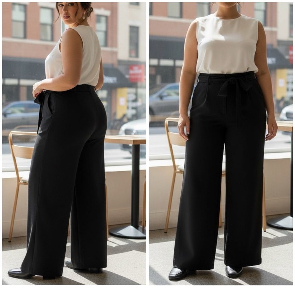 Torrid black wide leg dress pants elastic waist belt hoops plus size 0